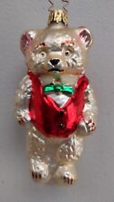 Vintage Inge Glas Dressed Bear Blown Glass Ornament Made in Germany Red Vest  picture