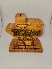 Vintage Texas Ceramic Coin Bank Handpainted Long Horn And Fort picture