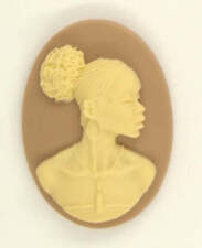 25x18mm African American Black Woman Resin Cameo Cabochon Tan ivory S4043 picture