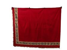 8 Pieces French Red Cotton Padded Curtains with Wide Weaved Trim and Tassels picture