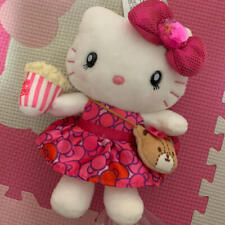 USJ Hello Kitty Plush Ball Chain 6.6” Popcorn Lamé Pink Ribbon picture