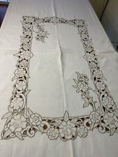 Vintage Tablecloth Madeira Style Cutwork Embroidered 66x100 Ivory picture