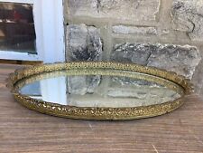 Antique Ornate Brass Dresser Vanity Make Up Tray Mirror Large 22X14.5