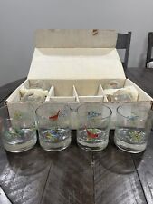 Vintage West Virginia Glass Song Birds lowball whiskey Bar glasses MCM 8 NOS picture