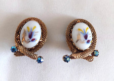 Goldtone Clip Clipped Vintage Earrings w/ Rhinestones 1950's picture