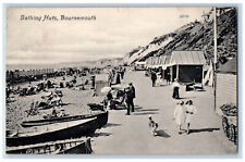 Bournemouth England Postcard Bathing Huts Boat on Landing c1910 Antique picture