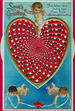 Clapsaddle Mechanical Valentine Heart Cherubs Gilded Emb Postcard Vtg c1910 NM picture