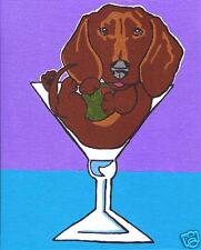 RED DACHSHUND Martini Dog Pop Art Print VERN Painting picture