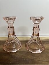 Vintage Fostoria Virginia Rose Pink 2 Candlestick Holders for Taper Candles  picture