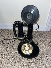 1973 Vintage Deco-Tel Candlestick Rotary Telephone Black w/ Gold Trim Dial Tone picture