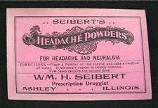 William H Seibert Druggist Headache Powders Early Adv Envelope Pack Ashley Il picture