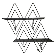 Vtg Retro MCM Double Diamond Punched Metal Wall Hung Black Shelves Set of 2 picture