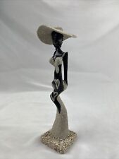 Hand Carved Figurine. 10” Tall Beautifully Carved Woman With Sand Hat & Dress.  picture
