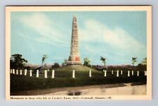 Cornwall ON-Ontario Canada, Monument, Crysler's Farm, Vintage Postcard picture