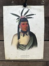 Antique 19th c. McKenney & Hall Hand Colored Native American Print of Amiskquew picture