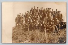 RPPC Large Group of School Age Boys Pose on Hill VINTAGE Postcard 1376 picture