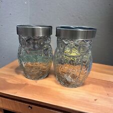 2 Owl Canisters Glass 7” picture