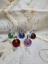 Vintage Liqueur Shot Glasses Multicolors With Bubbles Shape Base 5 Pcs Set picture
