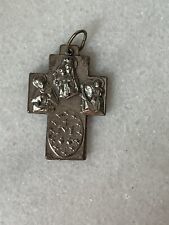 ANTIQUE Religious CROSS Medal w/ Sacret Heart of Jesus, Our Lady and 4 Saints picture