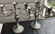 Vintage Wm Rogers VICTORIAN ROSE Silver Plate Candelabra Candlestick Pair picture