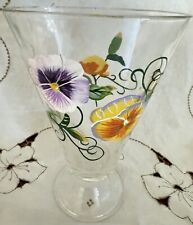 VINTAGE CLEAR GLASS VASE TRUMPOET STYLE WITH PANSIES HAND PAINTED picture