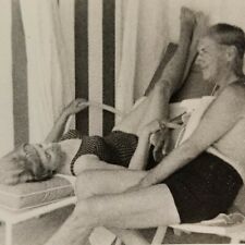 Vtg Attractive Mature Man & Woman Pose In Bathing Suits Beach Photo Legs Feet  picture