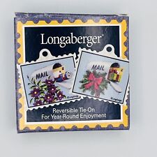 Longaberger Tie-On Mail Stamp Christmas Wreath Purple Flowers Reversible Basket picture