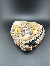  VINTAGE Sea Shell Encrusted Heart Shaped Trinket Jewelry Box, Hinged Lid 5” picture