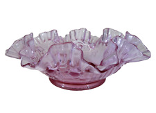 Fenton Cabbage Rose Ruffled Crimped Edge Glass Bowl lavender lilac pink vintage picture