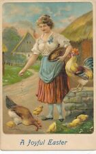 EASTER - Woman Feeding Chickens picture