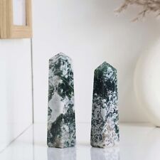 5Pcs Set Large Moss Agate Crystal Tower 4 Faceted Obelisk Point Crystal Gift picture