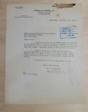 1917 Antique Document, Frank H. Davol Jr. New York, Signed By R. S. Hogue. picture