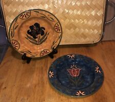 2 Vintage Susan Winget Majolica 8 1/2 Inch Plates Flowers ￼ picture