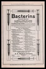1912 H.K. Mulford Philadelphia Bacterins Glass Syringe Quackery Vintage Print Ad picture