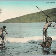 c1900s UDB Native Fishermen Net Spear Aloha Nui PC Hand Colored Territory A188 picture