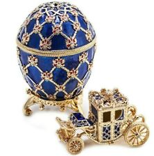 Russian Faberge Egg Replica Jewelry Box Easter Coronation Carriage Blue Фаберже picture