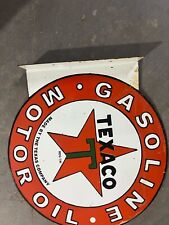 TEXACO GASOLINE PORCELAIN ENAMEL SIGN 18X20 INCHES DOUBLE SIDED WITH FLANGE picture