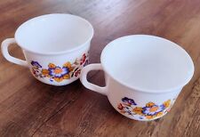 Vintage - Set of 2 Arcopal France Milk Glass Coffee Mugs/Teacups Floral Pattern  picture