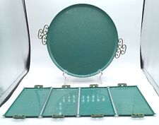 Vintage MCM 1950s 1960s Moire Kyes Green/Gold Round and Rectangular Tray Set 5 picture