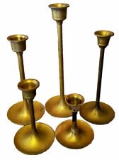 Vintage Brass Tapered Candle Holders Set of 5 Candlesticks MCM picture