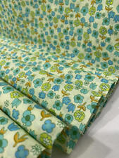 Vtg Fabric Cotton KLOPMAN Pale Mint Green Flowers Aqua Lime Orange 45x1yd+19