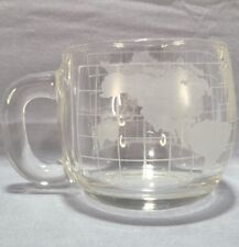 Vintage Nestle Nescafe World Globe Frosted Glass Coffee Mug Cup EUC picture