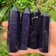 3 ~ 4'' Blue Goldstone Point Obelisk Galaxy Space Crystal Tower Wand Decoration picture