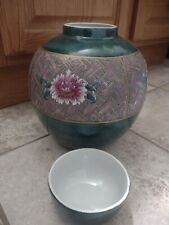 Vintage Chinese Vase  Flower Motif Green Pink Gold WFBI Unique Rare picture