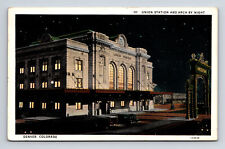 1931 Union Station and Arch By Night Denver CO Postcard picture