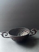 Vintage Decorative Metal Bowl Brown Brutalist Double Handle Trinket Dish picture