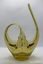 Hand Blown Bowl Basket Amber Glass Free Form Stretch Bullicante Bubbles Polished picture