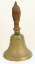 VINTAGE HEAVY BRASS BELL WOOD HANDLE CAPTAIN SHIP'S BELL CALL DINNER BRONZE  picture