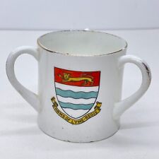 ANTIQUE ENGLISH CRESTED CHINA ORNAMENT 3 HANDLED MUG LYME REGIS COAT OF ARMS picture