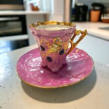 Vintage 24k gold 4 Legs Tea cups and Saucer Pink Hand Painted Grape Vine picture